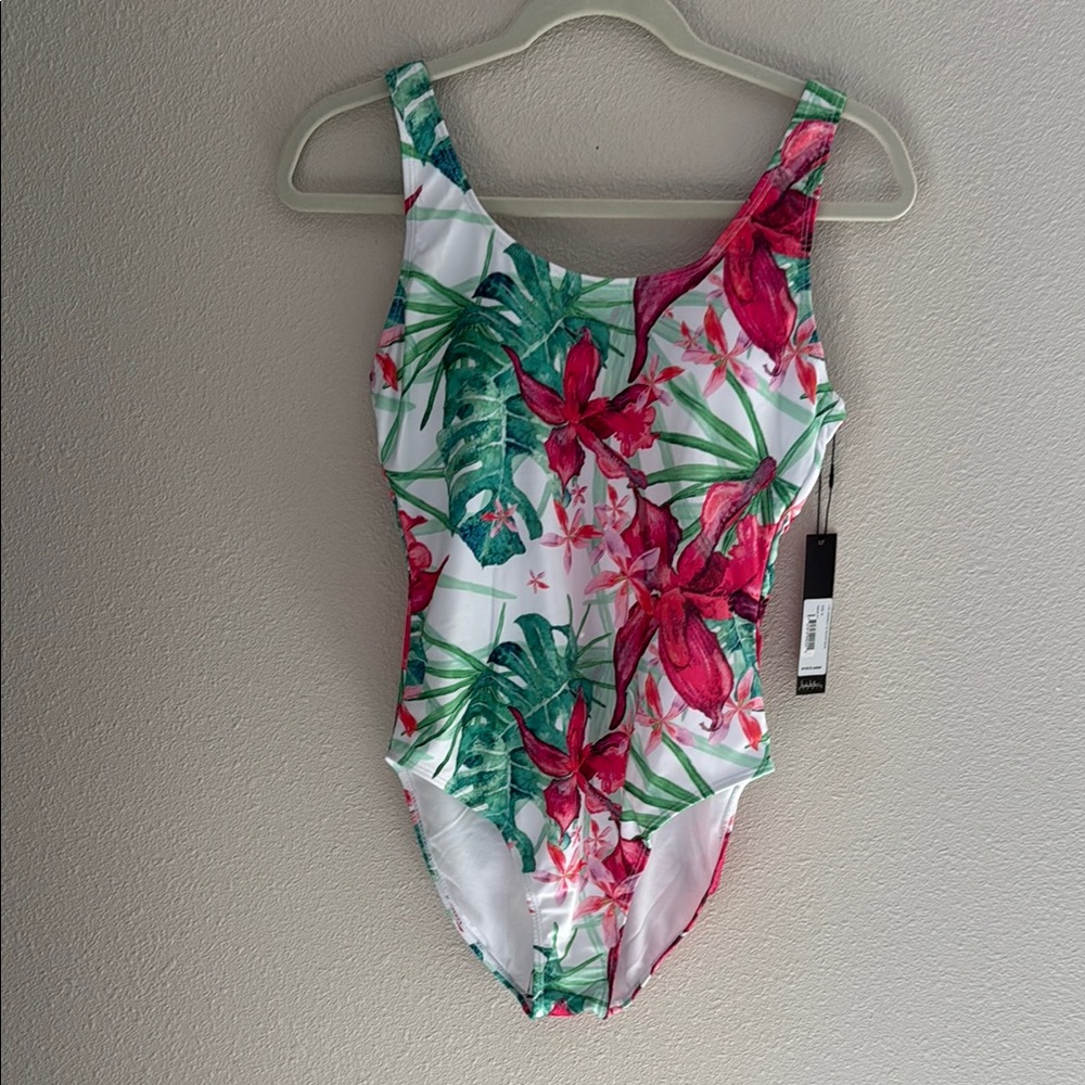 Nicole Miller Tropical Floral Print One-Piece Swimsuit - NWT - size Medium